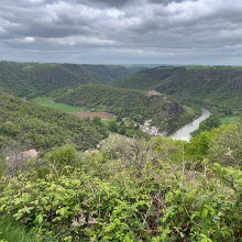 Vue sur Ambialet et son prieuré avant la descente sur Ambialet